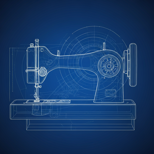 Blueprint schematic of industrial sewing machine