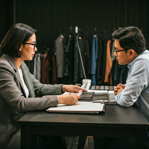 Professional business meeting between garment engineers and factory owners
